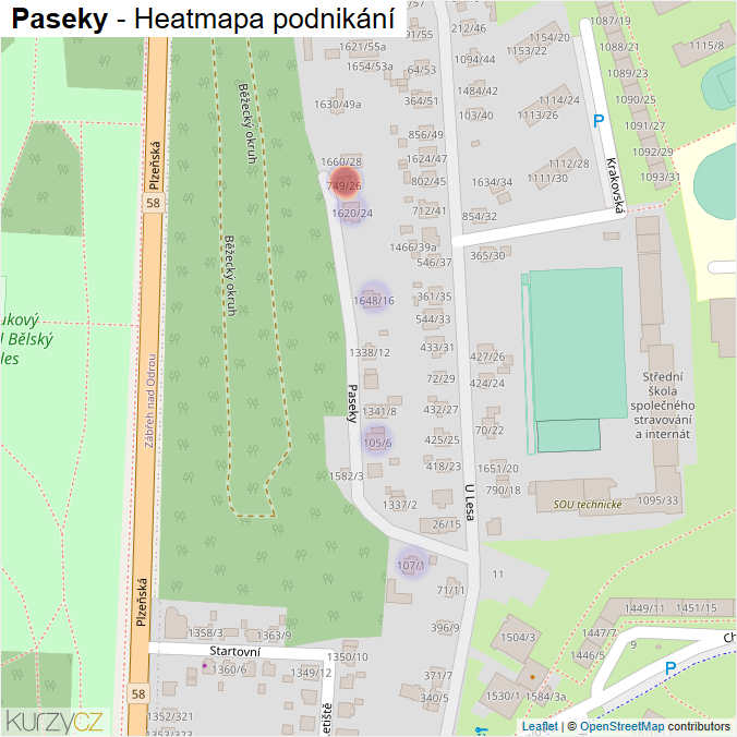 Mapa Paseky - Firmy v ulici.