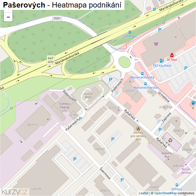 Mapa Pašerových - Firmy v ulici.