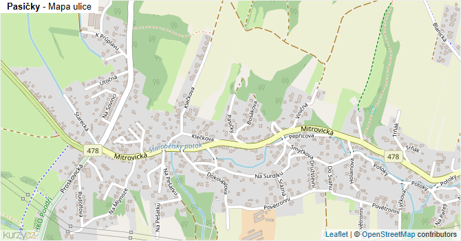 Pasičky - mapa ulice