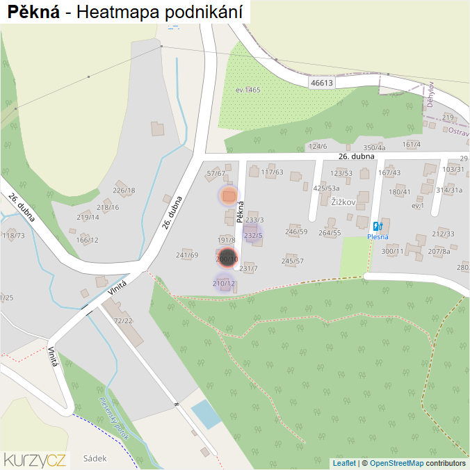 Mapa Pěkná - Firmy v ulici.