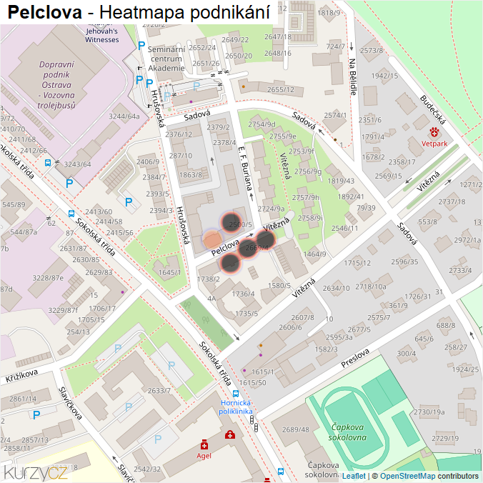 Mapa Pelclova - Firmy v ulici.