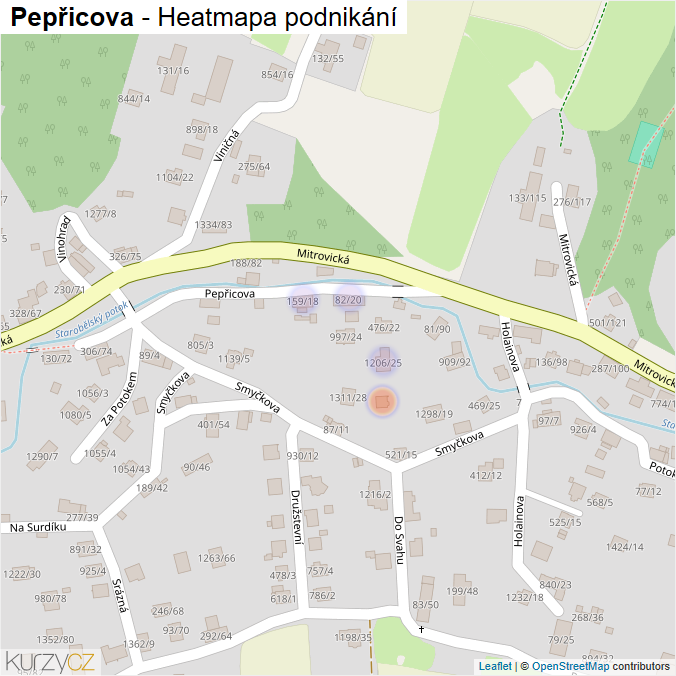 Mapa Pepřicova - Firmy v ulici.