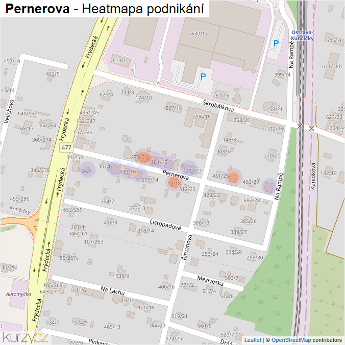 Mapa Pernerova - Firmy v ulici.