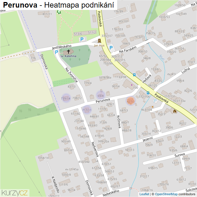 Mapa Perunova - Firmy v ulici.