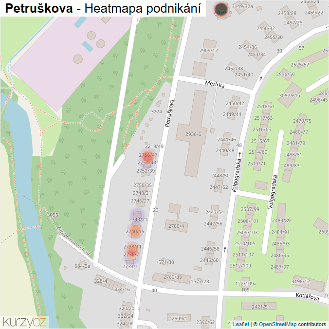 Mapa Petruškova - Firmy v ulici.