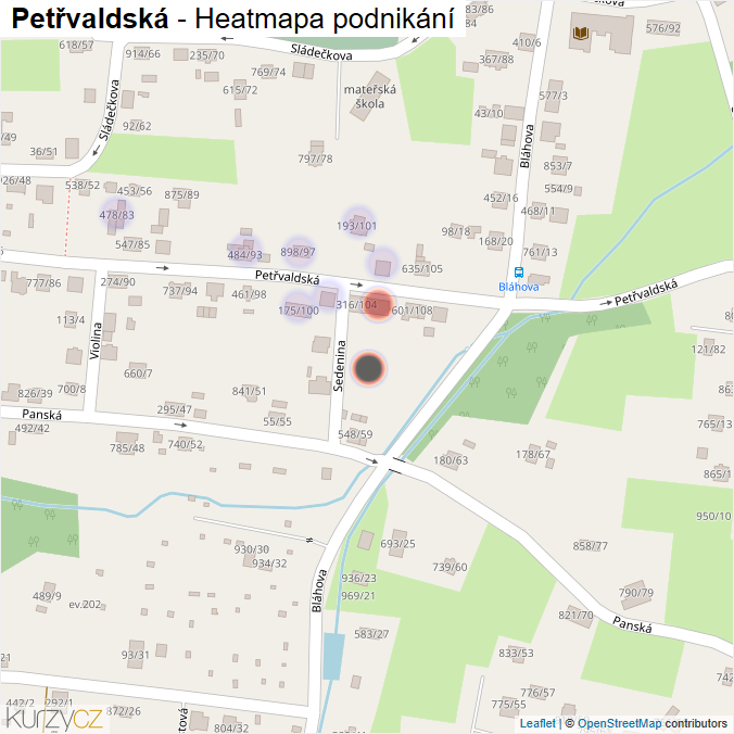 Mapa Petřvaldská - Firmy v ulici.