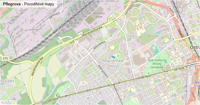 Pflegrova - záplavové mapy stoleté vody