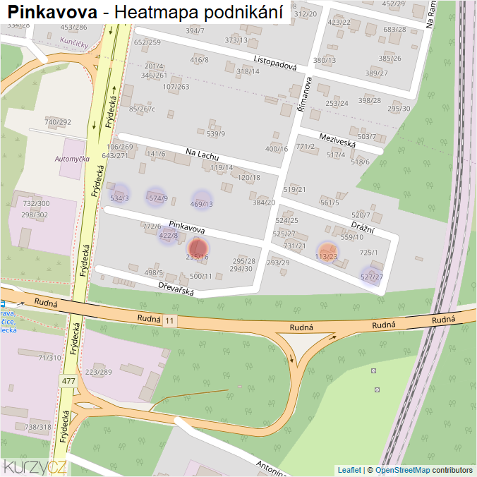 Mapa Pinkavova - Firmy v ulici.