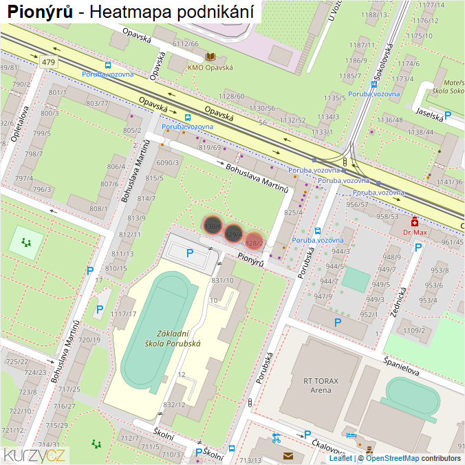 Mapa Pionýrů - Firmy v ulici.