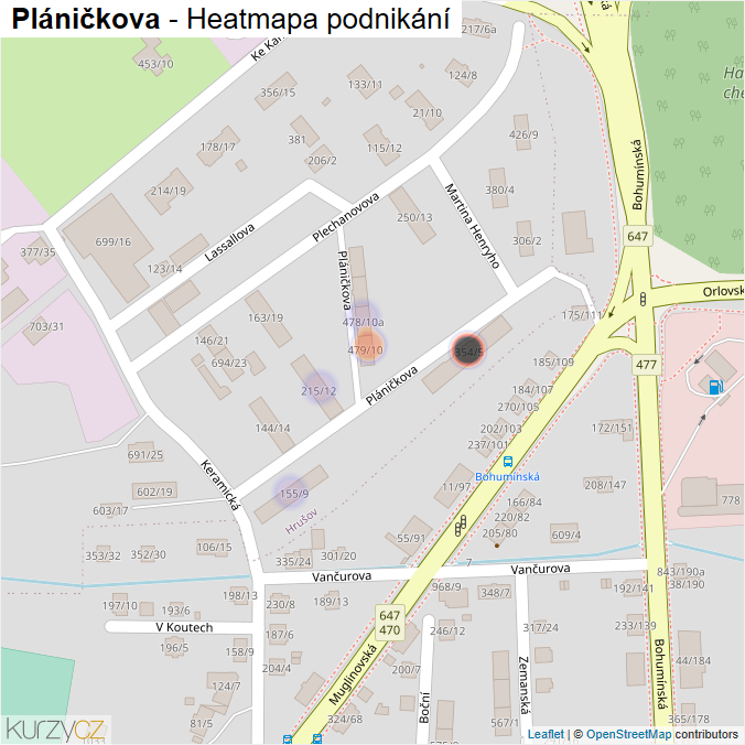 Mapa Pláničkova - Firmy v ulici.