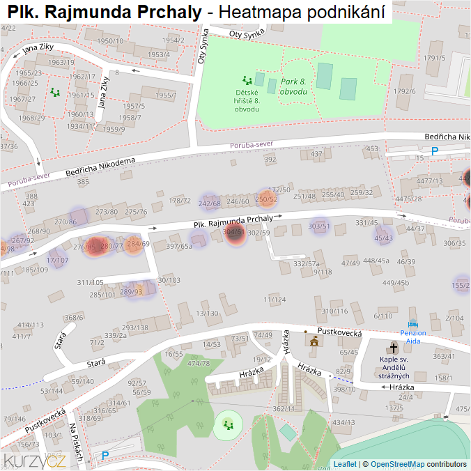 Mapa Plk. Rajmunda Prchaly - Firmy v ulici.