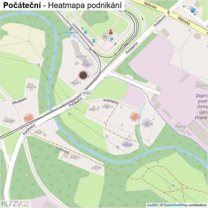 Mapa Počáteční - Firmy v ulici.
