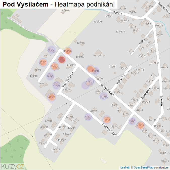 Mapa Pod Vysílačem - Firmy v ulici.