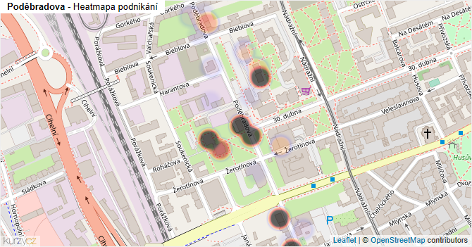 Poděbradova - mapa podnikání