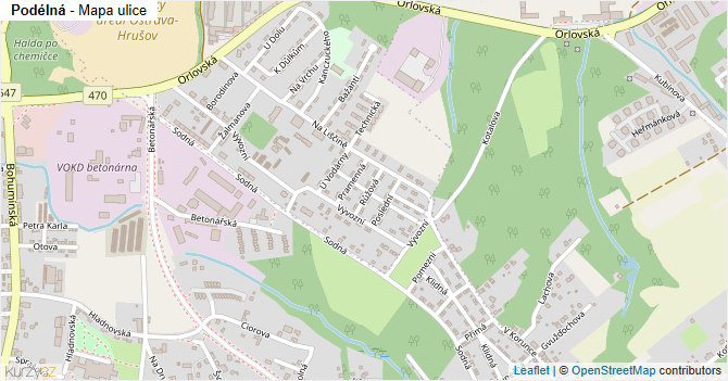 Podélná - mapa ulice