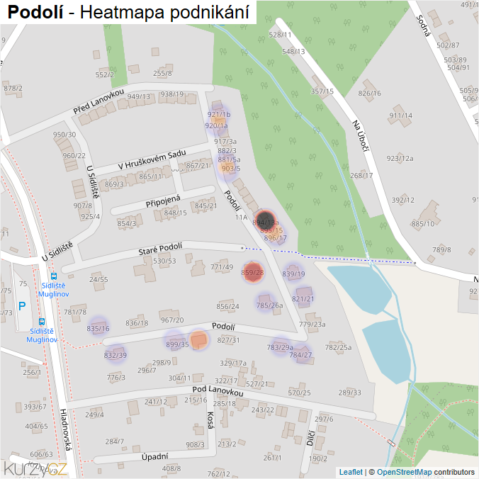 Mapa Podolí - Firmy v ulici.