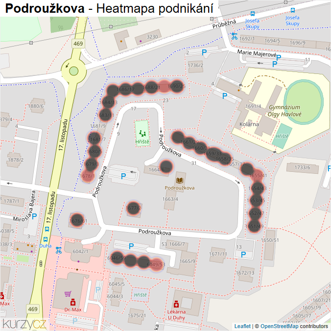 Mapa Podroužkova - Firmy v ulici.