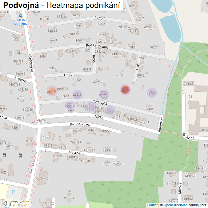 Mapa Podvojná - Firmy v ulici.