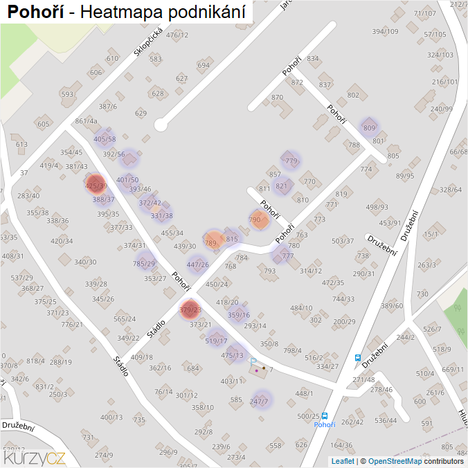 Mapa Pohoří - Firmy v ulici.
