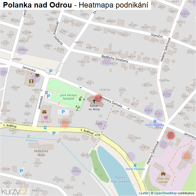 Mapa Polanka nad Odrou - Firmy v části obce.