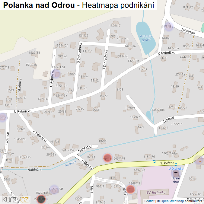 Mapa Polanka nad Odrou - Firmy v městské části.