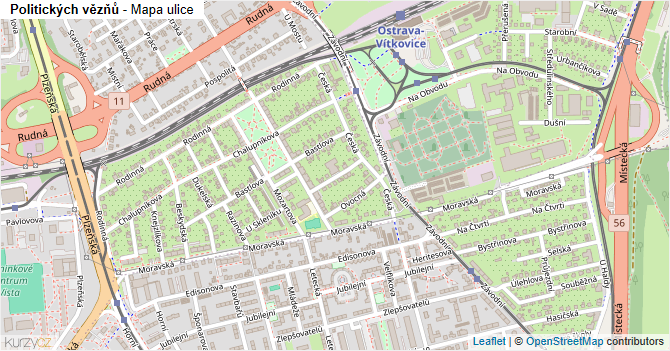 Politických vězňů - mapa ulice