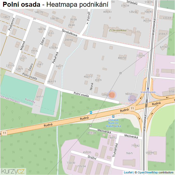Mapa Polní osada - Firmy v ulici.