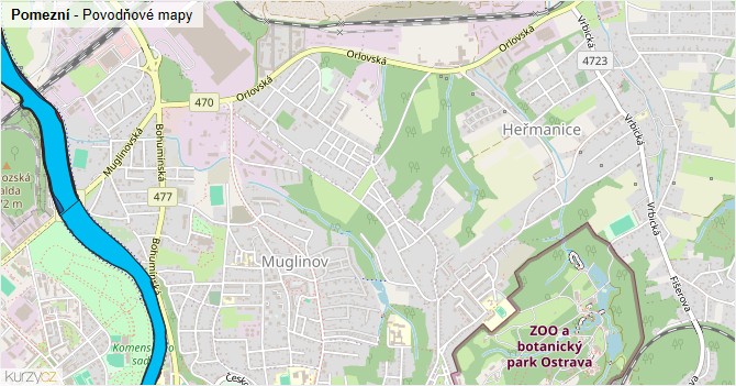 Pomezní - záplavové mapy stoleté vody
