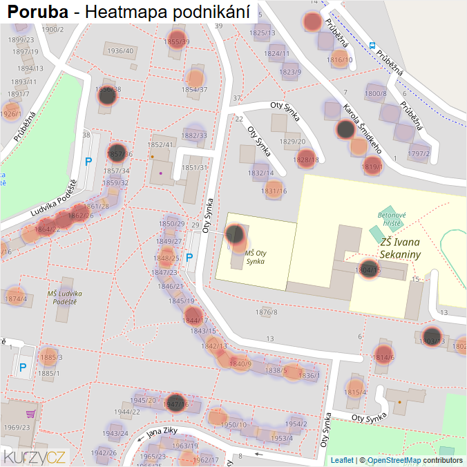 Mapa Poruba - Firmy v části obce.