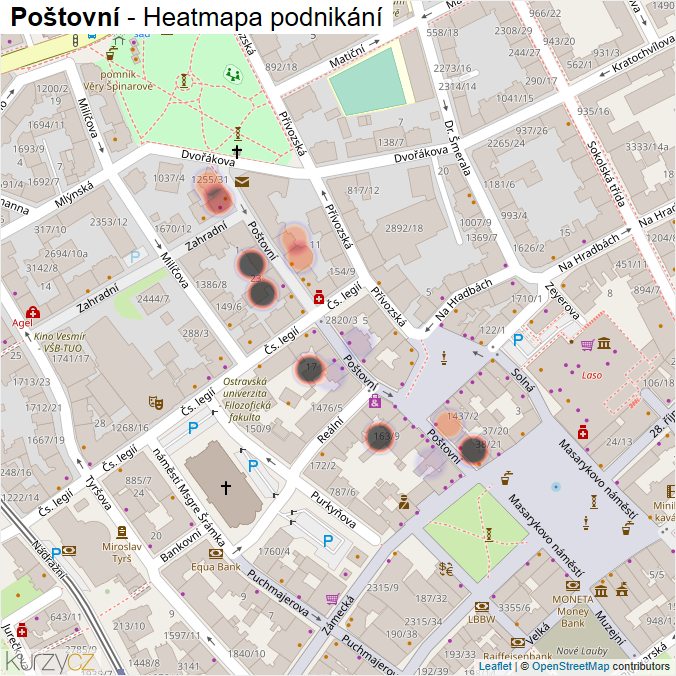 Mapa Poštovní - Firmy v ulici.