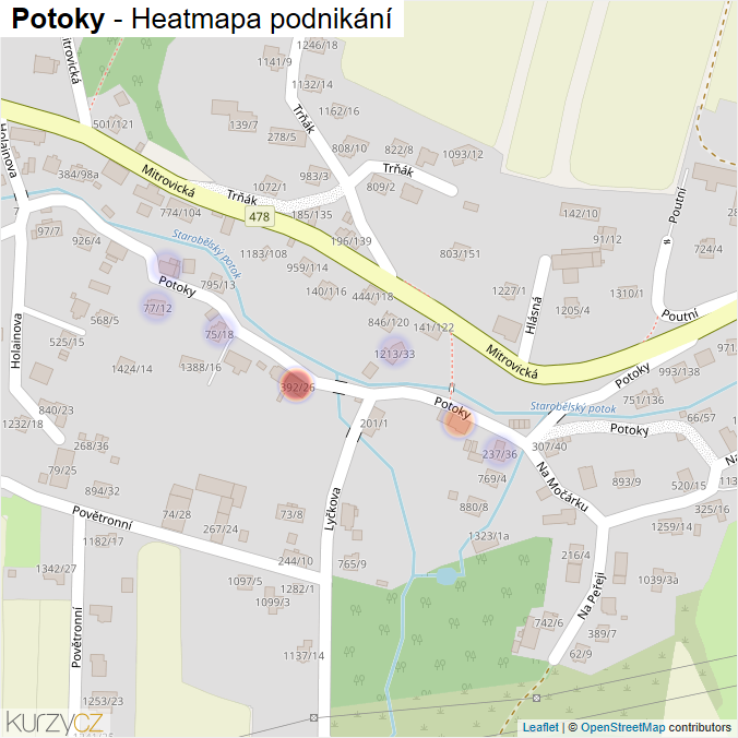 Mapa Potoky - Firmy v ulici.