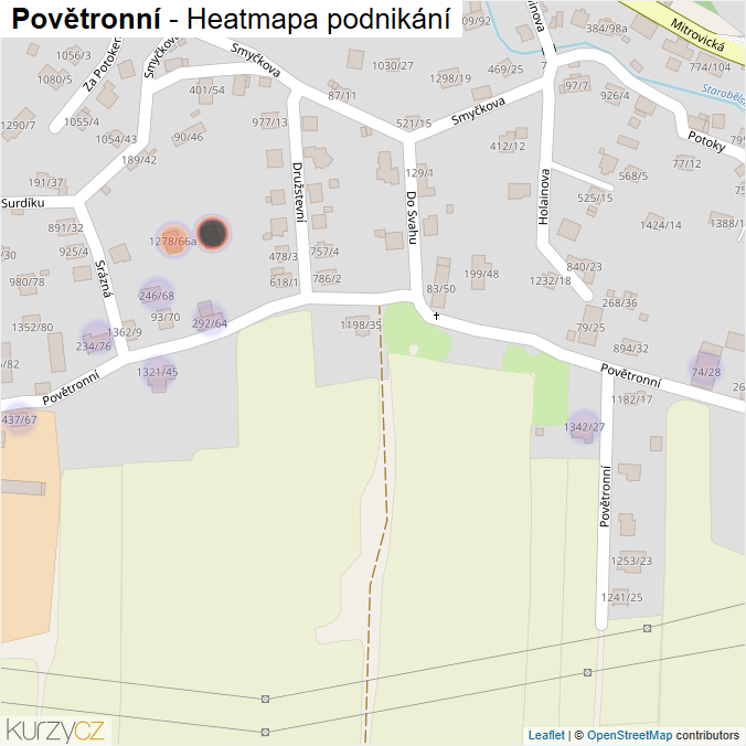 Mapa Povětronní - Firmy v ulici.