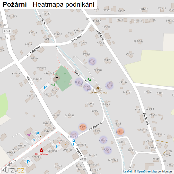 Mapa Požární - Firmy v ulici.