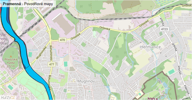 Pramenná - záplavové mapy stoleté vody