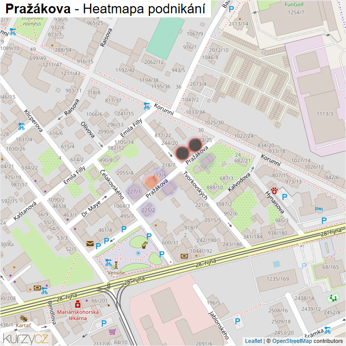 Mapa Pražákova - Firmy v ulici.