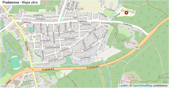 Pražanova - mapa ulice