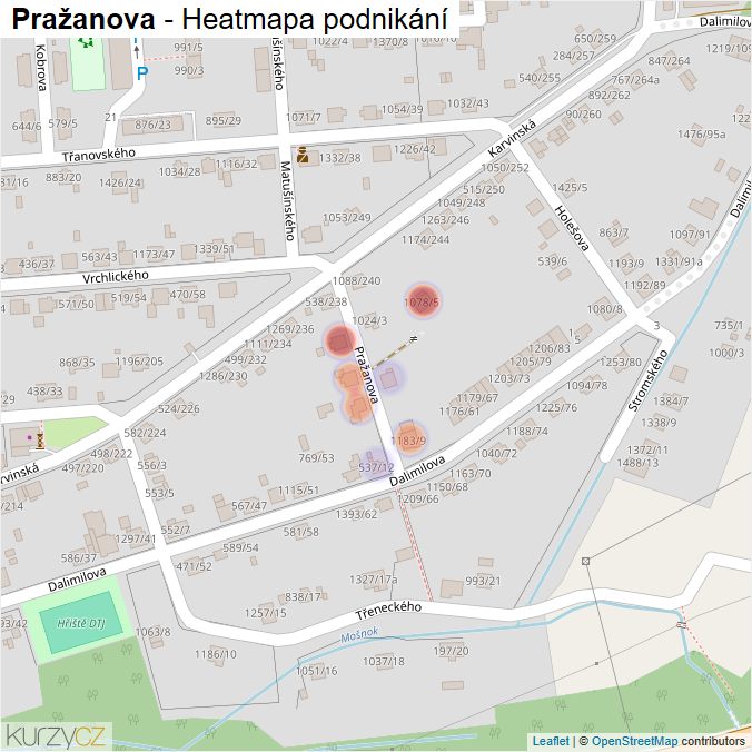 Mapa Pražanova - Firmy v ulici.
