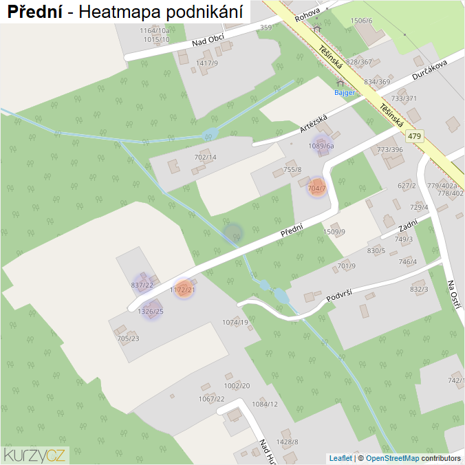 Mapa Přední - Firmy v ulici.