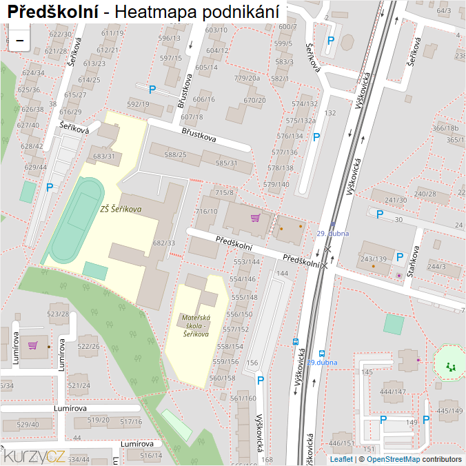 Mapa Předškolní - Firmy v ulici.