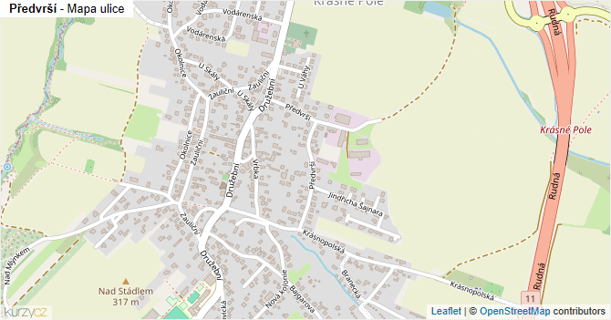 Předvrší - mapa ulice