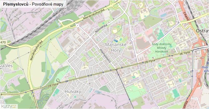 Přemyslovců - záplavové mapy stoleté vody