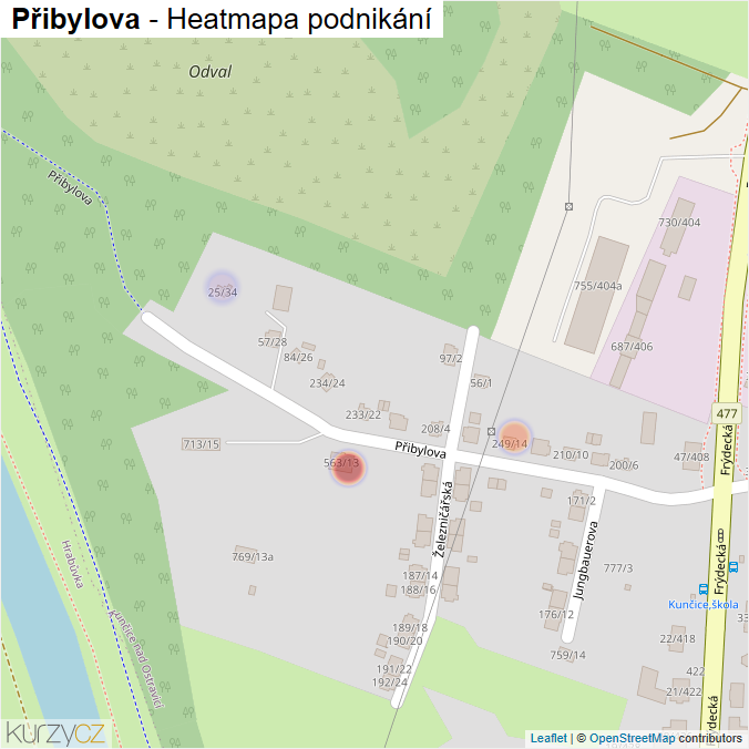 Mapa Přibylova - Firmy v ulici.