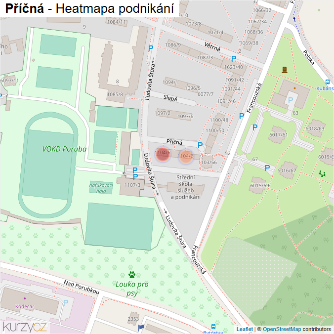 Mapa Příčná - Firmy v ulici.