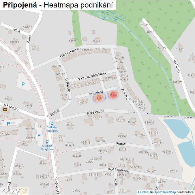 Mapa Připojená - Firmy v ulici.