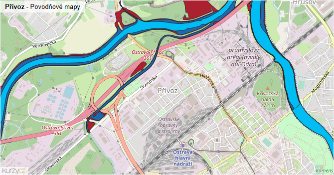 Přívoz - záplavové mapy stoleté vody