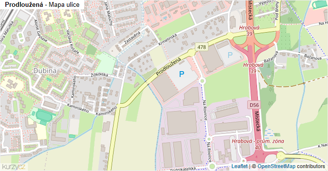 Prodloužená - mapa ulice