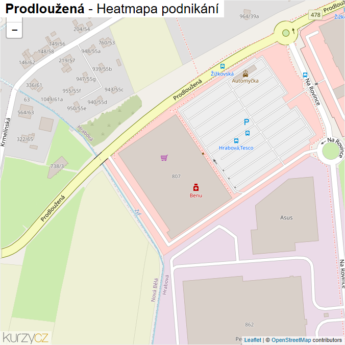 Mapa Prodloužená - Firmy v ulici.