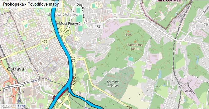 Prokopská - záplavové mapy stoleté vody
