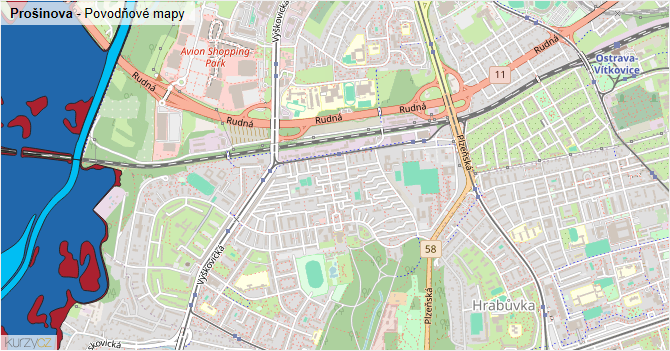 Prošinova - záplavové mapy stoleté vody