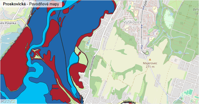 Proskovická - záplavové mapy stoleté vody
